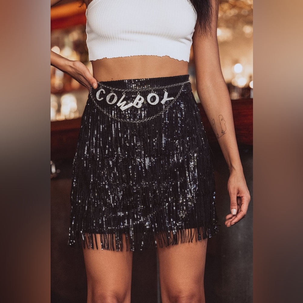 12th Tribe | Black Fringe Mini Skirt